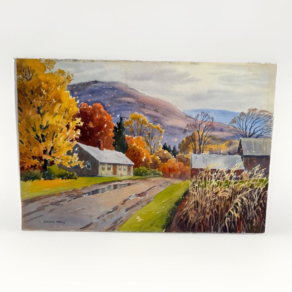 Charles Gordon Harris Vintage Water Color Painting Mt. Farm UT Fall 22” X 15”